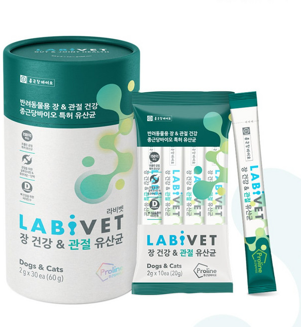 종근당 라비벳 유산균 강아지 고양이 장건강 관절 영양제 30P, 30회분, 관절+장건강, 3개