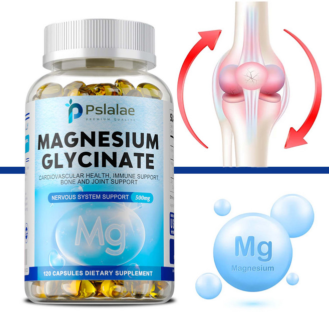 마그네슘 글리시네이트 500mg - 신경 기능 장 기능 개선 심신 안정에 도움. 남녀 공용 비건 캡슐, 1개, 60정