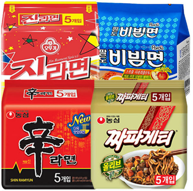 봉지라면 혼합 20 (신라면5+짜파게티5+진라면매운맛5+팔도비빔면5), 단일속성, 20개