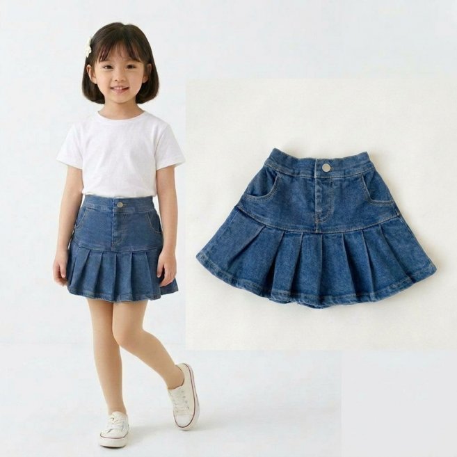 [스판짱짱]유아 데님 스커트 여아 주름 청치마 속바지 포함