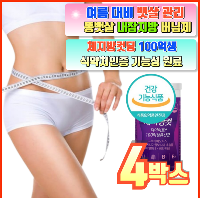 효과빠른 다이어트 슬림핏 뱃살 체지방감소 장건강 원활한 배변 프로바이오틱스 100억 생유산균 식약처 기능성 인증, 4박스, 60정