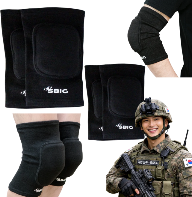 SBIG 군인 무릎보호대 팔꿈치보호대 세트 군대 훈련소 준비물, 1세트, 팔꿈치+무릎보호대 블랙