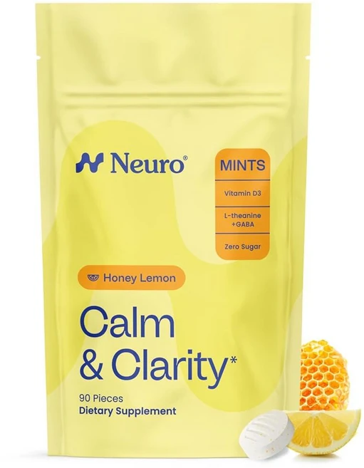 Neuro Calm & Clarity 민트 - GABA L-테아닌 스트레스 보충제 비타민 D3 함유 - 졸리지 않고 기능적인 진정 민트 정신 선명도 및 인지 기능 - 허니 레, 1개, 90정 - 쿠팡
