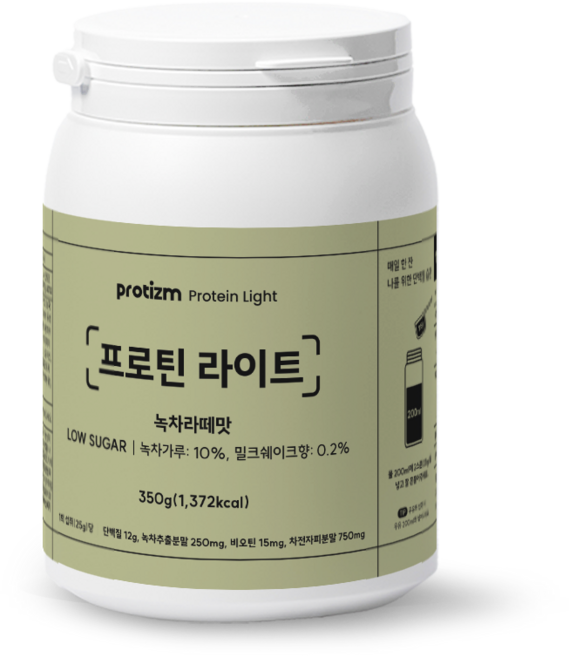 프로티즘 가벼운 단백질 쉐이크 프로틴 라이트 맛있는 녹차 라떼맛 다이어트 파우더 14회분, 1개, 350g