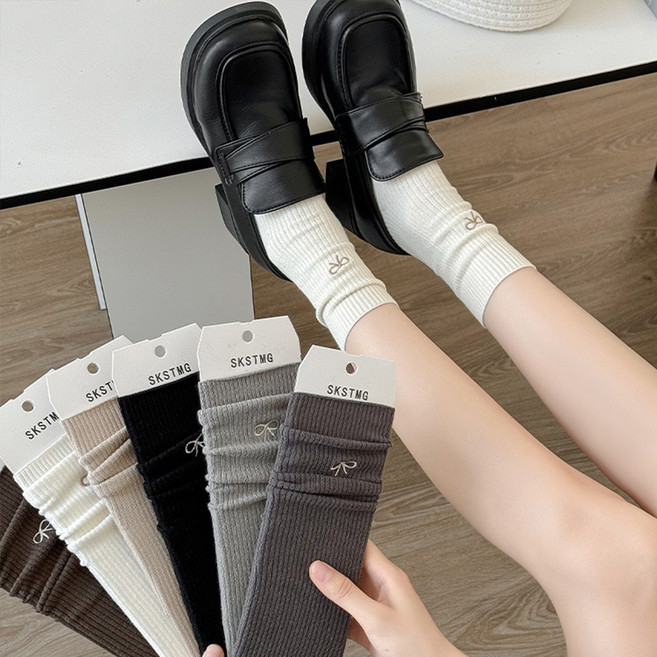 61sec no.247 리본자수 여성 골지 중목 양말세트 베이직 무지 데일리 포인트 삭스 코디룩