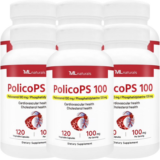 [미국빠른직구] 신제품 마이라이프 내추럴스 폴리코PS 100 (포스파티딜세린 100mg + 폴리코사놀 100mg), 6개, 120정