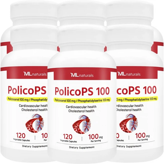 [미국빠른직구] 신제품 마이라이프 내추럴스 폴리코PS 100 (포스파티딜세린 100mg + 폴리코사놀 100mg), 6개, 120정 - 쿠팡