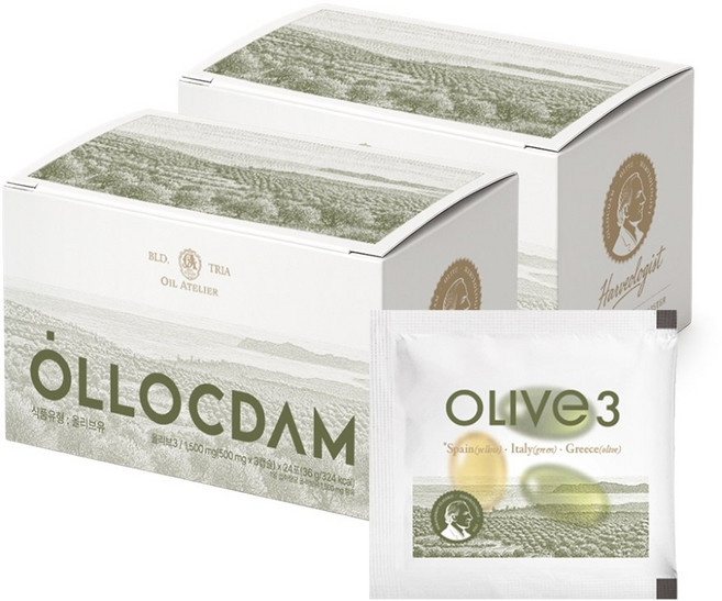 올록담 올리브3 EVOO 지중해 올리브오일 캡슐, 2박스, 72정