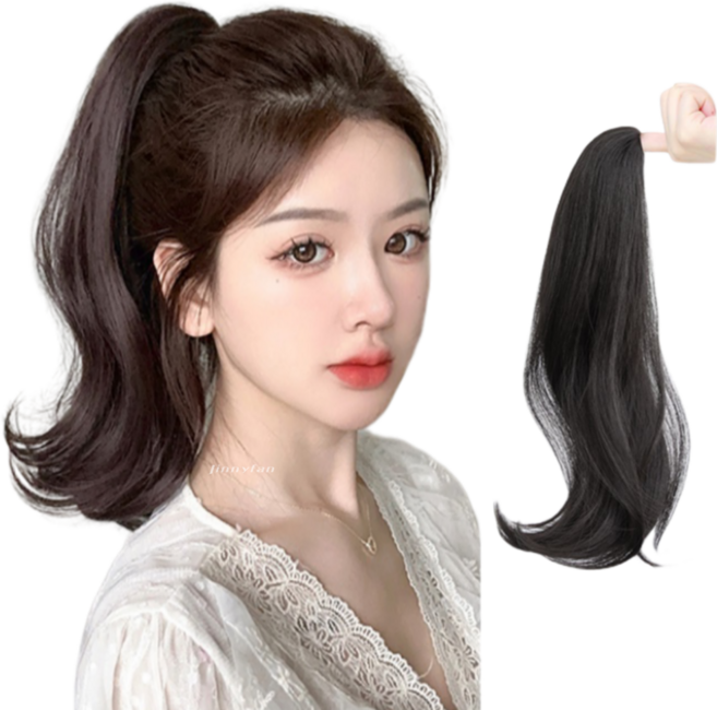 지니판 머릿결 좋은 집게형 포니테일 가발 (똥머리가능), 1개, 진한블랙