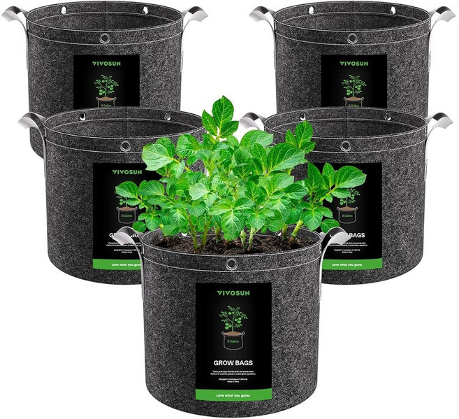 VIVOSUN 5팩 11.4L(3갤런) 그로우 백 스트랩 손잡이가 있는 500G 두꺼운 부직포 화분 다목적 링 스트레스가 적은 식물 훈련용 과일 채소 및 꽃용, 3 Gal