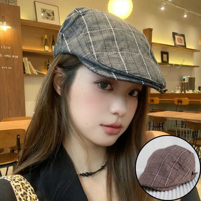 빈티지 남성 여름 헌팅캡 체크 패턴 클래식 데일리