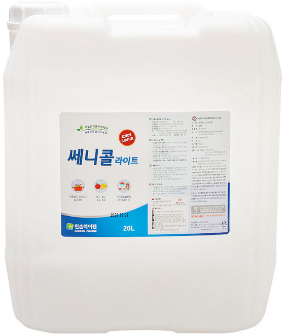 (주)한손하이젠 쎄니콜 라이트 살균소독제 450ml 인체무해 발효알콜, 20L, 1개