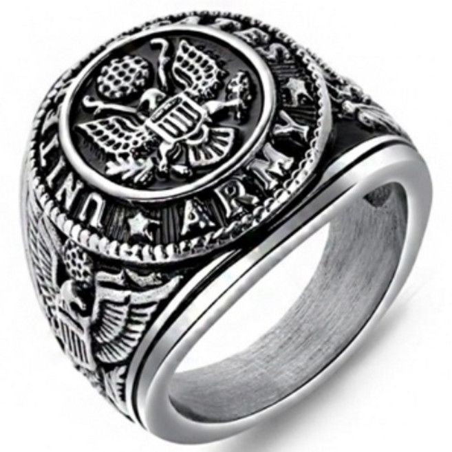 에르모사제이 맨즈 MR006 써지컬 스틸 아메리칸 전역 기념 남자 반지