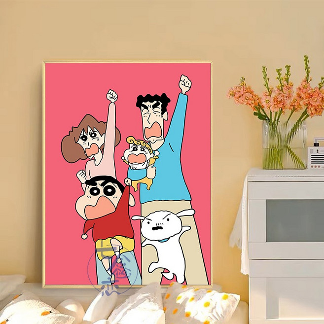 짱구 색칠 명화 그림 세트 그리기 캐릭터 유화 DIY, 캔버스 +물감붓, 40x60cm 내부프레임, 01.qx12376, 1개