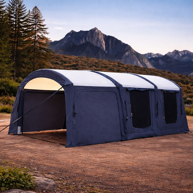[국내당일발송 1년 A/S 가능] OKI 19.2 대형 에어텐트 터널형 쉘터 돔 가족 장박 면텐트 도킹형 텐트, 다크그레이, 바닥일체형+쉘터, 기본 메쉬창