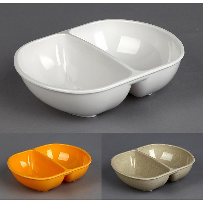 KW 국산 멜라민 타원 짬짜기 짬짜면 볼 그릇 면기 반반 2칸 짜장면 짬뽕, 1개, 아이보리(KW 타원짬짜기)