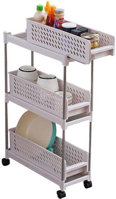 ZOZOFO 슬림 틈새 서랍장 이동식 틈새 선반 주방 거실 틈새 선반 냉장고 세탁기 옆 수납장 수납함, 3단