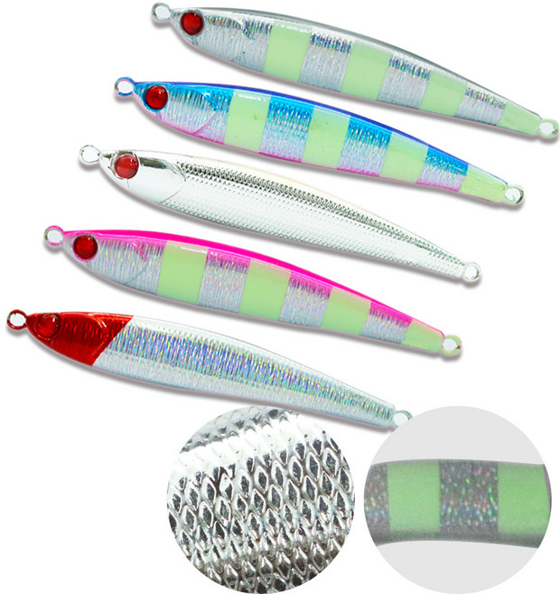 베이트샵 리얼멸치지그 갈치 삼치 부시리 지깅 방어 참돔 크롬 멸치 야광 메탈지그, 100g, 리얼멸치_블루핑크야광줄무늬, 1개