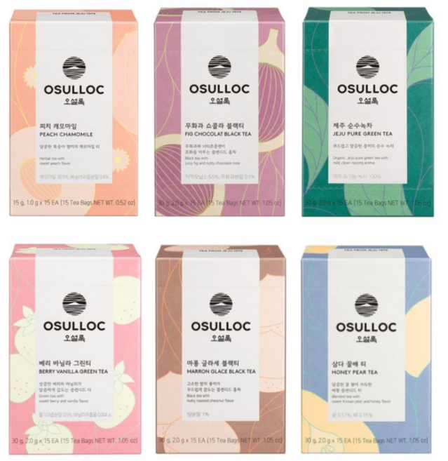 오설록 탕비실 티백 차 세트 6종 (제주순수녹차 무화과쇼콜라블랙티 마롱글라세블랙티 베리바닐라그린티 삼다꿀배티 피치캐모마일)