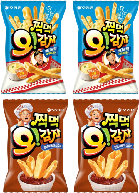 오리온 찍먹 오감자 버터갈릭 감자튀김맛 115g 2개 + 양념 바베큐 소스맛 136g 2개 혼합세트