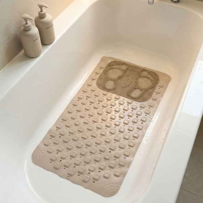하온부 욕실 미끄럼방지 발매트 발씻기 욕조, 연한 베이지, 1개