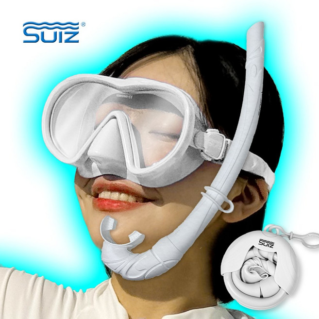 수이즈 스노쿨링 마스크 장비 세트 여행용 물안경, 팬텀 화이트