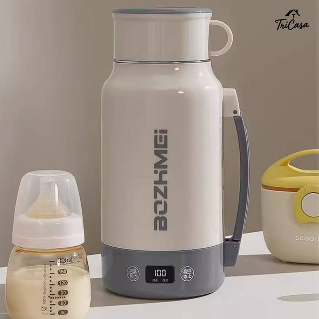 휴대용 커피포트 보온보냉 전기포트 컵겸용 뚜껑 7단계 온도조절 터치 제어 실시온도 미끄럼 방지 디스플레이 텀블러1L, 아몬드