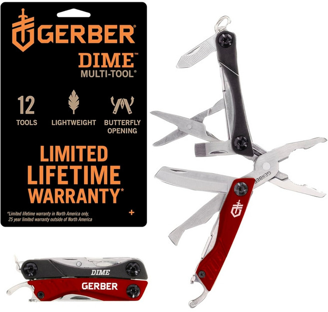 거버 다임 미니 멀티툴 12-in-1, Red, 1개