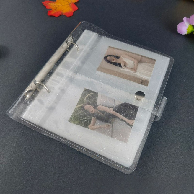 프리파워 투명 사진앨범3x5 4x6 미니 폴라로이드 앨범 바인더 DIY 앨범 선물 사진 컬렉션, 골드색, 9x6.5 cm