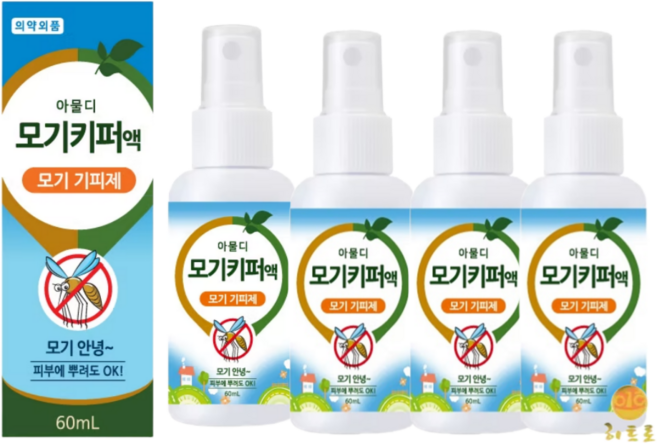 히트로 모기키퍼액 스프레이 뿌리는 모기기피제 벌레 알로에베라 AVK 60ml, 4개