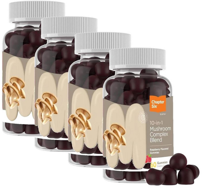 자일러 10종 머쉬룸 컴플렉스 블랜드 버섯 추출물 라즈베리맛 구미 Zahler Mushroom Complex, 60정, 4개