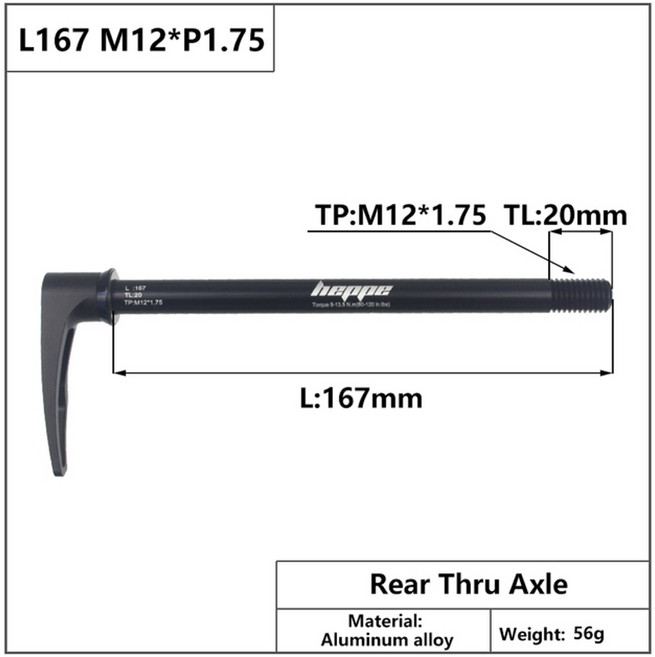 heppe mtb 로드 바이크 쓰루 액슬 프론트 포크 샤프트 꼬치 12x100 12x110 리어 쓰루 액슬 12x142 12x148 퀵 릴리스 m12xp1.01.51.75, l167 m12x1.75 tl20, 1개