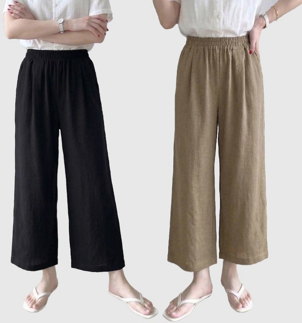 2장세트 에이플심플 여성 찰랑 8부 와이드 팬츠 여름 냉감바지