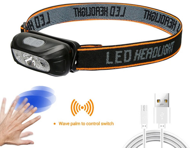 가지 모드 XPE 전조등 낚시 COB 센서 램프 LED 캠핑 라이트 방수 충전식 USB 손전등 러닝, 06 BLACK, 1개