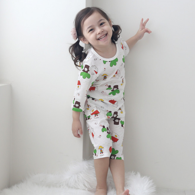 잼베이비 7부 쟈가드 컬러플 유아동 실내복 상하세트 얇고 부드러운 봄가을 여름 간절기 잠옷