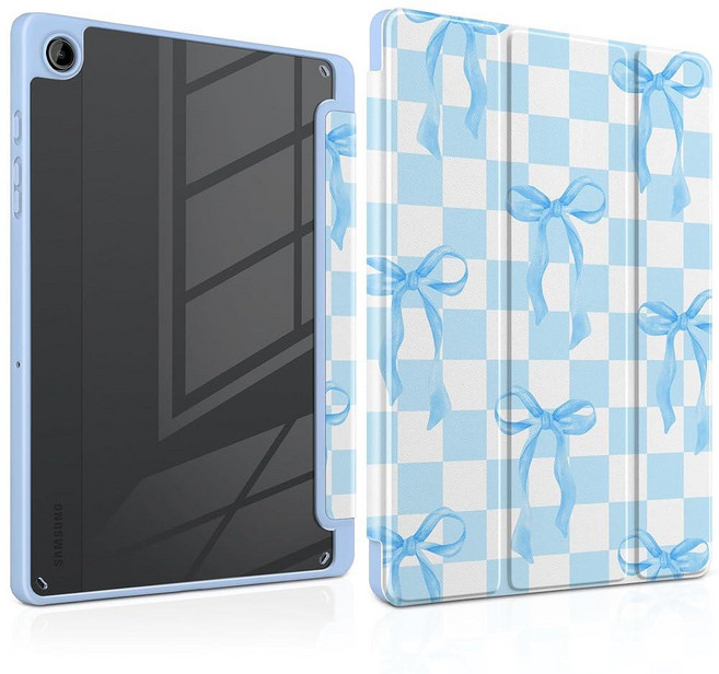 MEEgoodo Case for Samsung Galaxy Tab A11 Plus 2026/A9 Plus 11 inch 2024 (Fit Model SM-X230/X236/X2, 블루&화이트 체커&리본