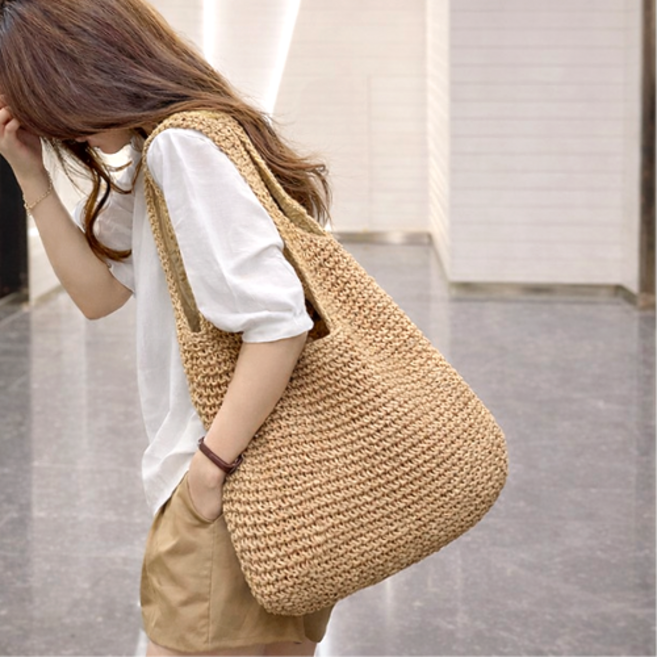 러빈클로젯 여름 라탄 숄더백 여성 데일리 대용량 니트 짜임 가방