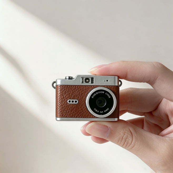 휴대용 Y2k 키링 디지털 카메라 초소형 레트로 감성 디카 SD카드 포함, 브라운