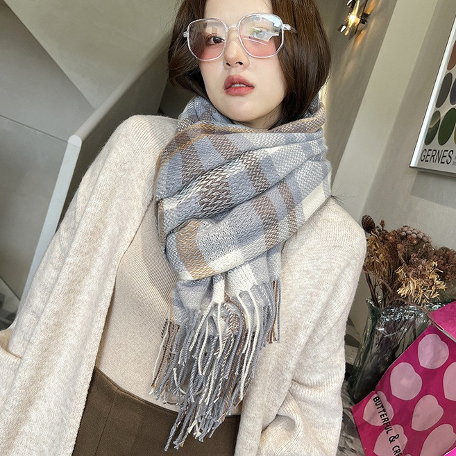 Veralool 여성 겨울 체크 목도리 가을 보들 롱 머플러 남녀공용 스카프 숄 68*180cm