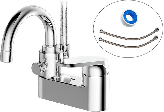 대림바스 4인치 세면샤워 겸용 수전 DL-YB6A15 + 온/냉 급수호스 2개 + 테프론, 1세트