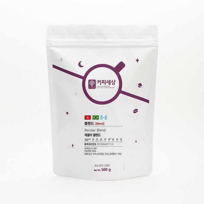 커피세상 블렌드원두 레귤러블렌드 고소한맛, 500g, 1개, 홀빈(분쇄안함), 1.홀빈 (분쇄안함)