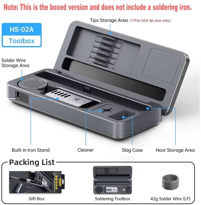 FNIRSI HS-02 Protable 열 도구 상자 키트 100W 전력 조절 가능한 빠른 수리 장비 ℃ DIY, 08 HS-02A Toolbox