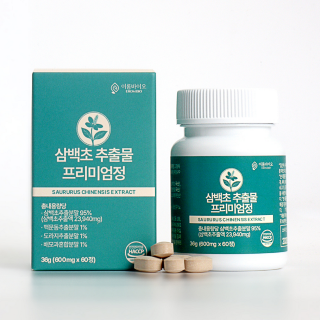 삼백초 추출물 프리미엄정 100% 국내산 식물성 삼백초 600mg, 1개, 60정