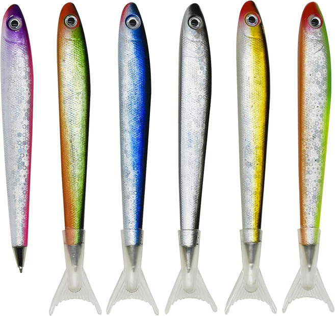 마야후이 6 PCS 마린 피쉬 볼펜 노블리티 바다 동물 펜 귀여운 낚시 장식 학교용 블랙 잉크 오션 테마 파티가 사무실을 지원합니다