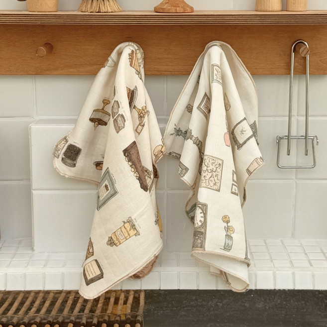 몽쁘띠프로제 뱀부코튼 4중거즈 감성 키친크로스 2종세트, 1세트, 카페봉봉 & 홈데코