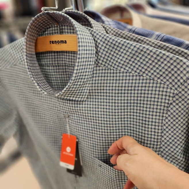 NC 불광점 레노마 셔츠 # 백화점 이월상품 시원한 린넨 혼방 노아이롱 서커 체크 일반핏 반팔 남방 RNUSG1-439-GE-55555