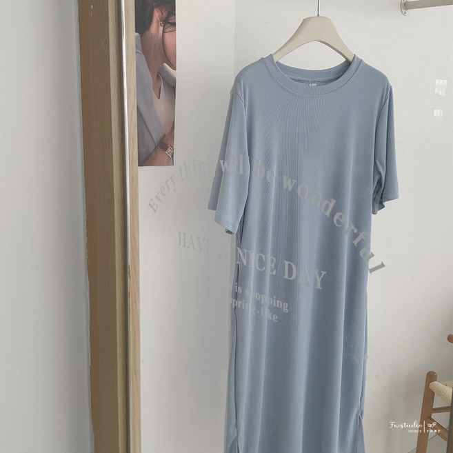 FW美衣 口袋涼感顯瘦長裙, 莫蘭迪藍