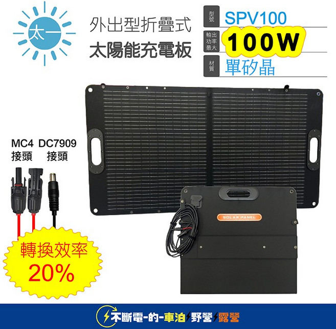 天一科技 100W雙片折疊便攜式太陽能充電板 戶外露營應急太陽能板 MC4/DC7909, 1個