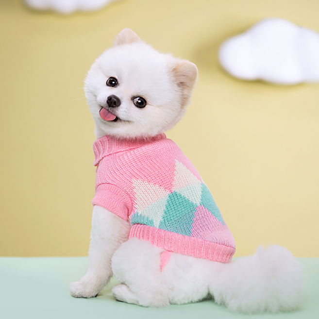 강아지옷 니트티셔츠 아가일 러블리 패턴 실내복, 아가일패턴(핑크), 1개