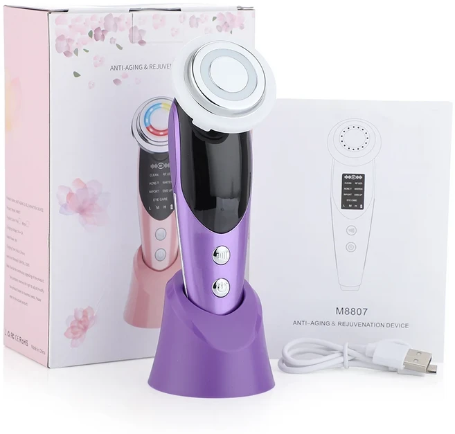 RF EMS 얼굴 마사지기 스킨 케어 도구 페이스 리프트 다기능 펌 장치 피부 회춘 주름 제거 얼굴 미용 7 in, 01 CHINA, 04 보라색